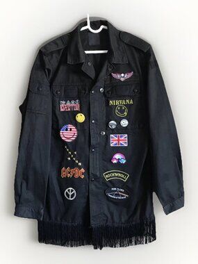Custom Military-Style Patch Jacket – Women’s Medium (No Size Tag)
